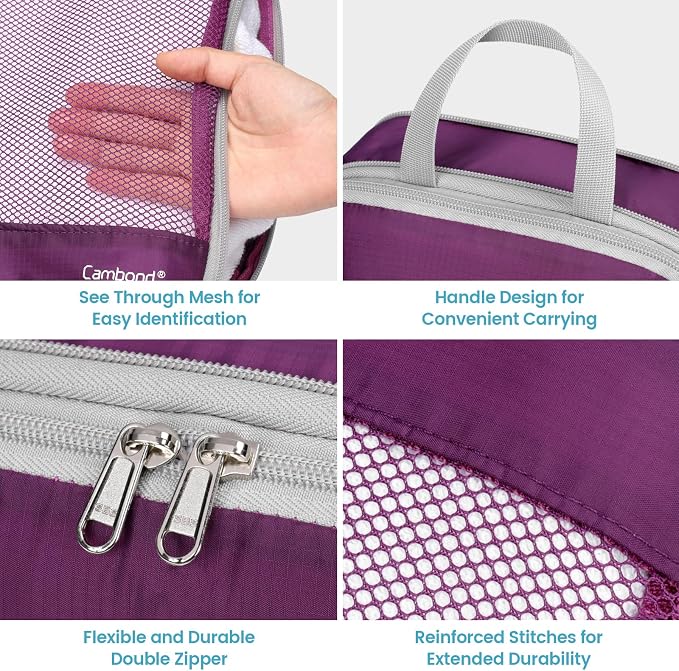Cambond Mesh Compression Packing Cubes for Travel - 7 Set Organizes, Purple | With Underwear Laundry Makeup Bag, Keep Clothes Sorted, See Through Mesh, quickly find what you need, Compression Zip Design - Image 7