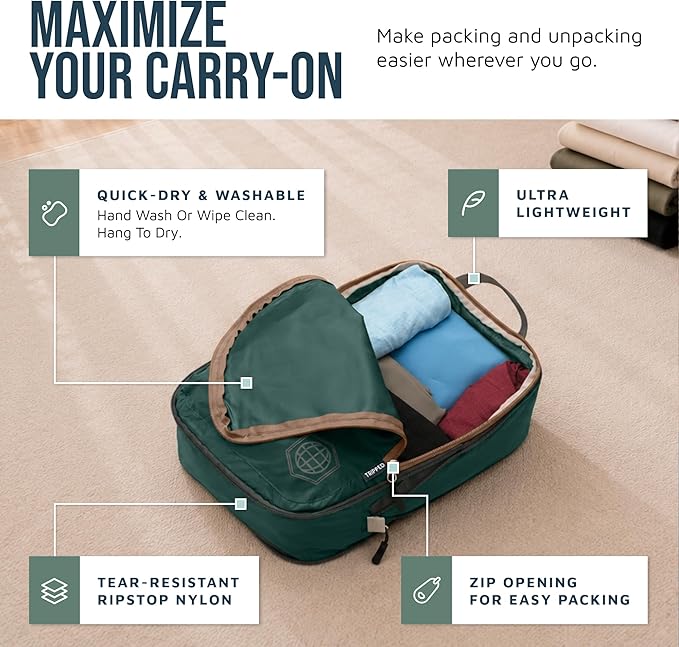 TRIPPED Travel Gear Compression Packing Cubes for Carry-On Travel 6-Pack | Ultralight Ripstop Packing Cubes with Compression Zippers for Organized Carry-On Luggage, Backpack, and Travel Packing - Image 3