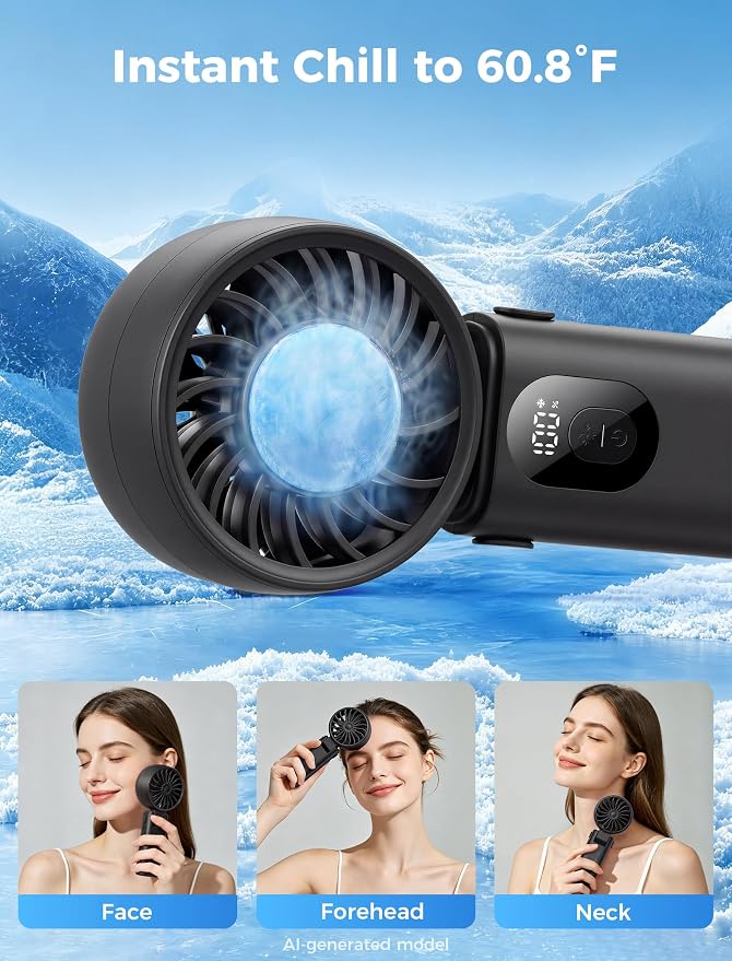 Aecooly Mighty Portable Handheld Fan with Cooling Plate | 20H Max Cooling | 3 Flexible Modes | 5 Speeds Wind | Battery Level Display | Mini Personal Battery Powered, Gifts for Women, Travel-Black - Image 3
