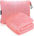 Travel Blanket and Pillow Set, Soft Fleece Airplane Blanket, Pink | Ultra Soft Lightweight Portable Cozy Blanket for Airplane, Car, Bus Travel, for Men, Women and Kids, XL 42" x 68" by ProGlobe