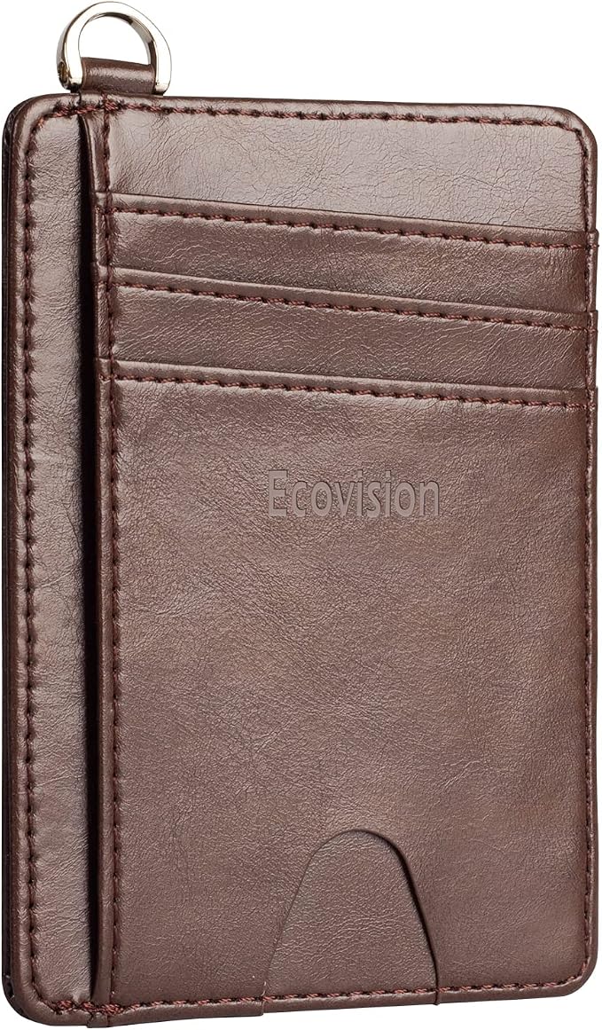 Slim Minimalist Front Pocket Wallet, RFID Blocking Credit Card Holder Wallet with Detachable D-Shackle for Men Women by Ecovision