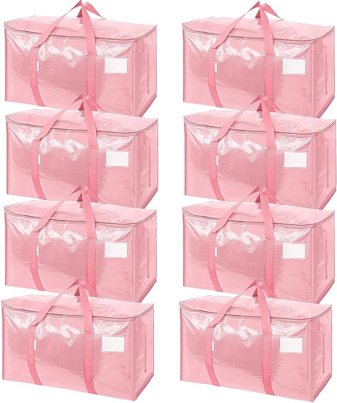 TICONN 8 Pack Extra Large Moving Bags Heavy Duty with Zippers & Carrying Handles, Durable Storage Bags Moving Boxes for Closet Organizers and Storage (8 Pack, Coral) by TICONN