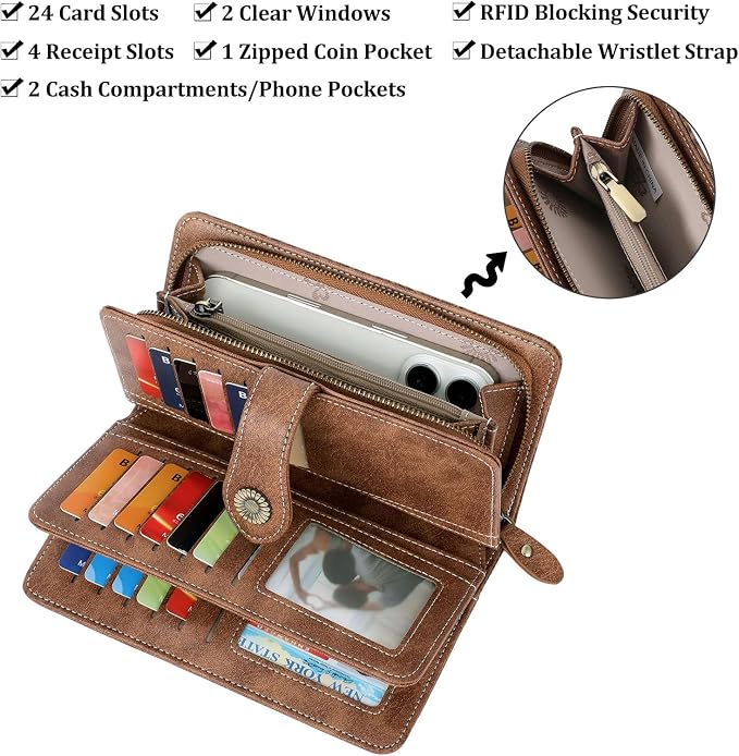 Wallets for Women Trifold Wristlet Wallets Large Capacity RFID Blocking Ladies Purse Credit Card Holder - Image 4