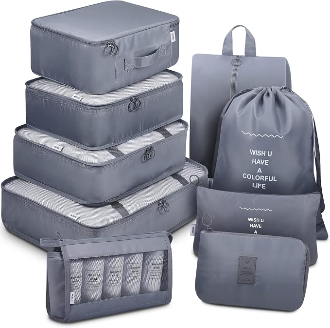 Mossio 9 Set Packing Cubes with Shoe Bag & Electronics Bag - Luggage Organizers Suitcase Travel Accessories by Mossio