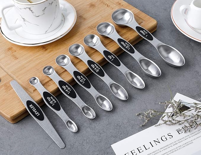 Magnetic Measuring Spoons Set Stainless Steel Stackable Measuring Spoons | Dual Sided Nesting Teaspoons Tablespoons Set of 8 for Measuring Dry and Liquid Ingredients - Image 7