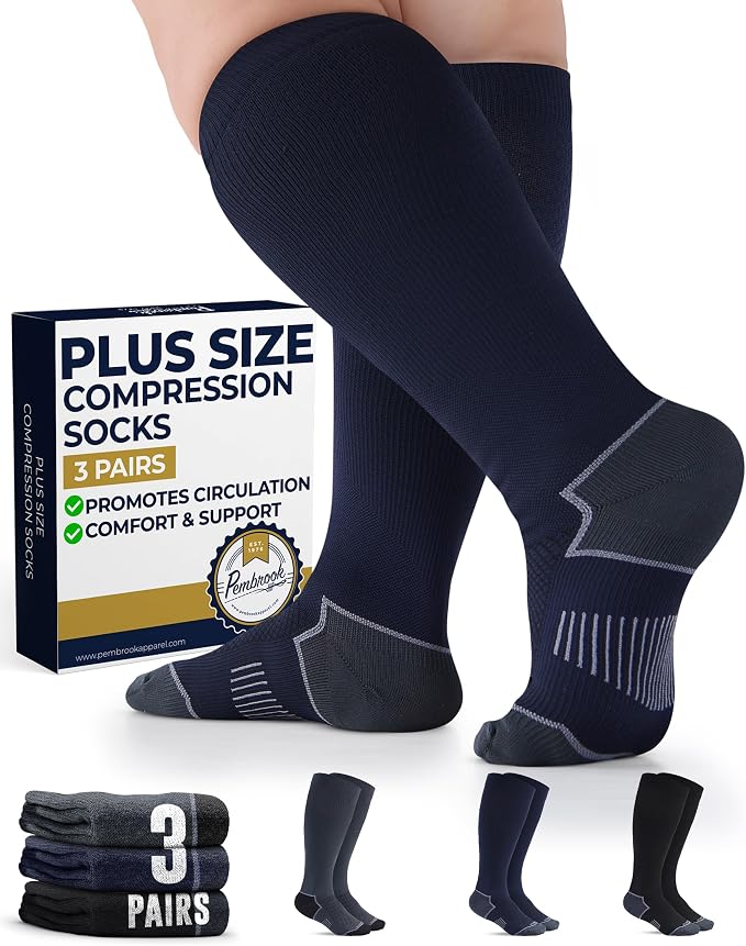 Pembrook Plus Size Compression Socks for Women Wide Calf - 3 Pairs, 20-30mmHg Extra Wide Calf Compression Socks, Up to 4XL by Pembrook