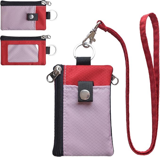 CHENSPRX Minimalist RFID Blocking Small Wallet with ID Window,WaterResistant Zip Id Case Wallet with Lanyard Keychain for Cards,Cash,Travel,Women,Men by CHENSPRX