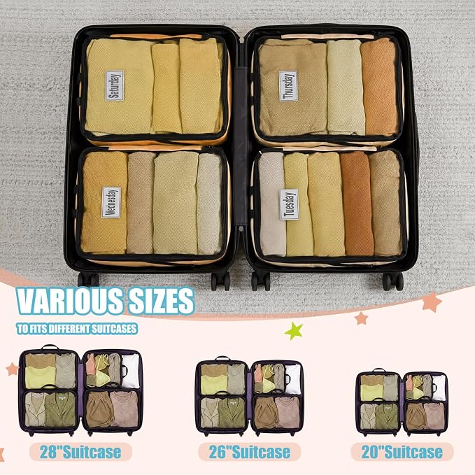 7 Pcs Packing Cubes for Travel Days of Week,Multicolor,Large - Image 4