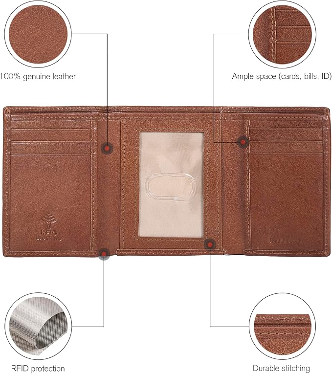 Real Leather Mens Trifold Wallet RFID Blocking Slim Minimalist Front Pocket - Thin & Stylish with ID Window in Gift Box - Image 6