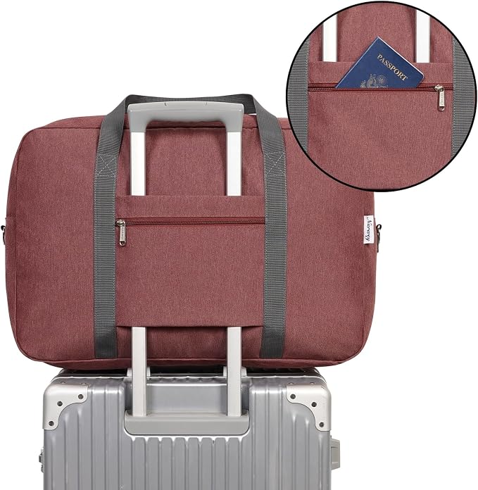 For United Airlines Foldable Carry on Bag 22x14x9 Travel Duffel Bag Packable luggage Duffle for Women and Men 40L (Jujube Red) - Image 5