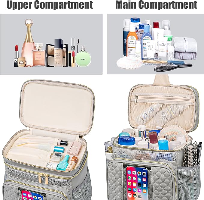 Large Leather Toiletry Bag for Women Men,Bathroom Bag,Water Resistant Shower Bag,Makeup Bag,Portable Shower Caddy for College Dorm,Hanging Travel Toiletry Bag with Transparent Waterproof Phone Pocket - Image 6