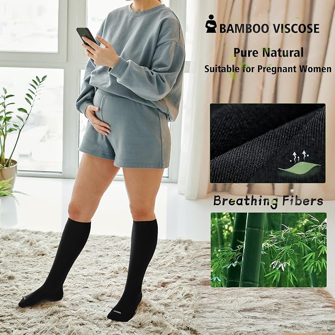 LEVSOX Viscose Made from Bamboo Compression Socks for Pregnant Women 20-30 mmHg Knee High Cute Mens Supports Socks for Travel - Image 5