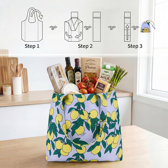 Stelle Lightweight Reusable Grocery Bag with Handles Ripstop Nylon Foldable Tote Shopping Bags for Travel and Groceries - Image 6