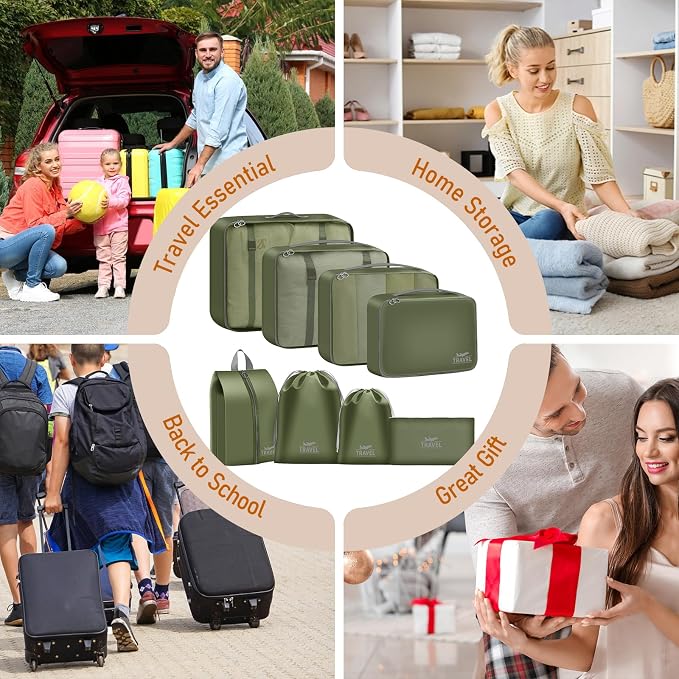 Packing Cubes for Travel- 8 Set Luggage Organizer Bags for Family, Mesh Breathable Travel Packing Cubes for Suitcases Durable Travel Essentials Bags Set (Green, 8 Set) - Image 7