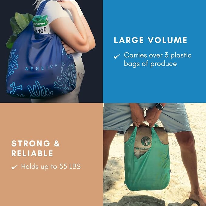 55 Pound Reusable Shopping Bag - Folds into a Small Pouch - Washable Reusable Grocery Bag, Durable & Stylish with handles for Easy Shoulder or Hand Carry - Image 6