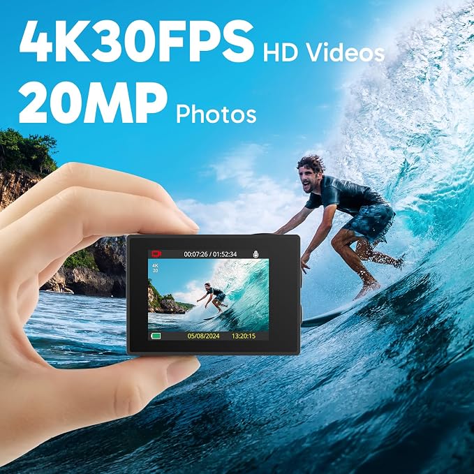 AKASO EK7000 4K30fps Action Camera with 64GB MicroSDXC U3 Memory Card Accessories Kit Bundle Ultra HD 131FT Waterproof Underwater Camera EIS WiFi Remote Control 4X Zoom, Black - Image 2
