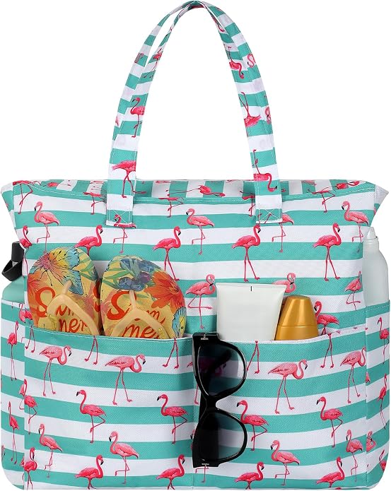 Trifabricy Beach Bags for Women, Waterproof Large Tote Bag With Zipper | Waterproof Sandproof, Zipper Closure, Wet Pocket, For Beach Gym Travel Shopping Vacation, Durable Lightweight, Easy Clean by Trifabricy