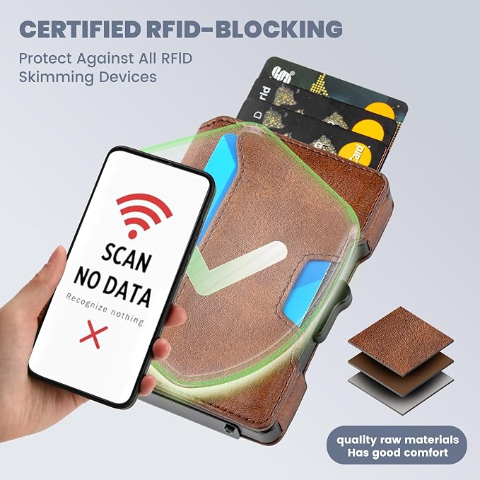 Wallet for Men, RFID Blocking Slim Mens Wallet with Money Clip | Minimalist Pop Up Card Case, ID Window, 9-11 Cards Capacity, Bifold Leather Front Pocket Wallet with Gift Box（Brown Red） - Image 5
