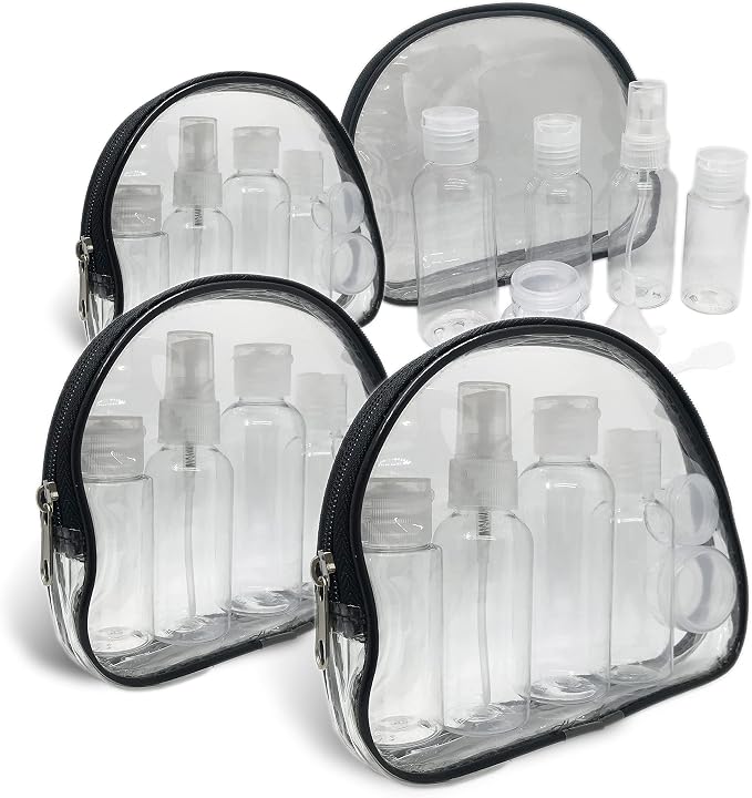 4 Pack Travel Bottles Set with Zipper Bag Containers for Toiletries Shampoo Conditioner Lotion Body Wash Liquid Leak-Proof Carry-on for Airplane by JADEWELL