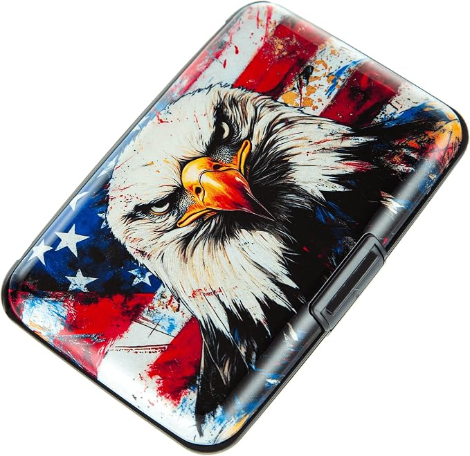 Credit Card Holder, Metal Card Wallet RFID Blocking Mini Slim Aluminum Business Hard Card Case for Women Men (Bald Eagle with American Flag) by Kaabao