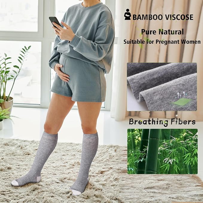 LEVSOX Viscose Made from Bamboo Compression Socks for Pregnant Women 20-30 mmHg Knee High Cute Mens Supports Socks for Travel - Image 7