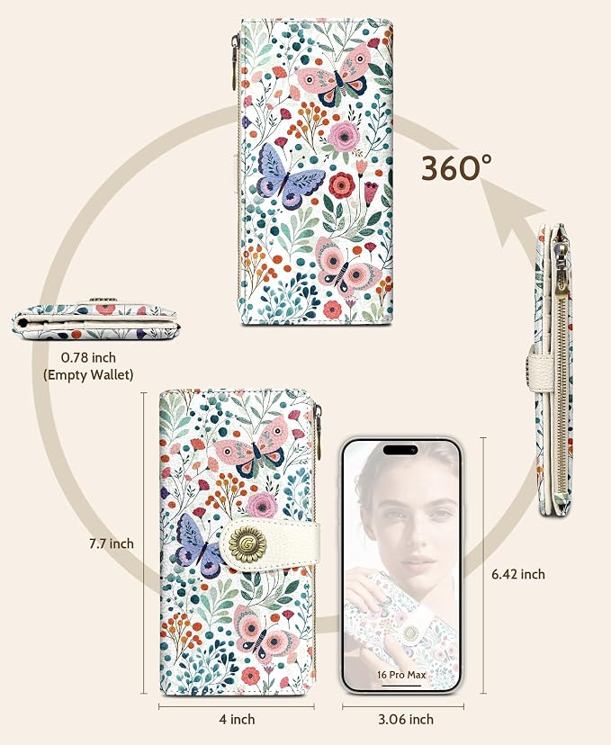 GIANCOMICS Butterfly Womens Wallet RFID Blocking, Credit Card Holder Bifold | Billfold, Cute Cash Purse, Travel Zipper Coin Pocket, Compact Clutch, PU Leather, ID Window, 11 Card Slots, Ladies Gift Woman - Image 5