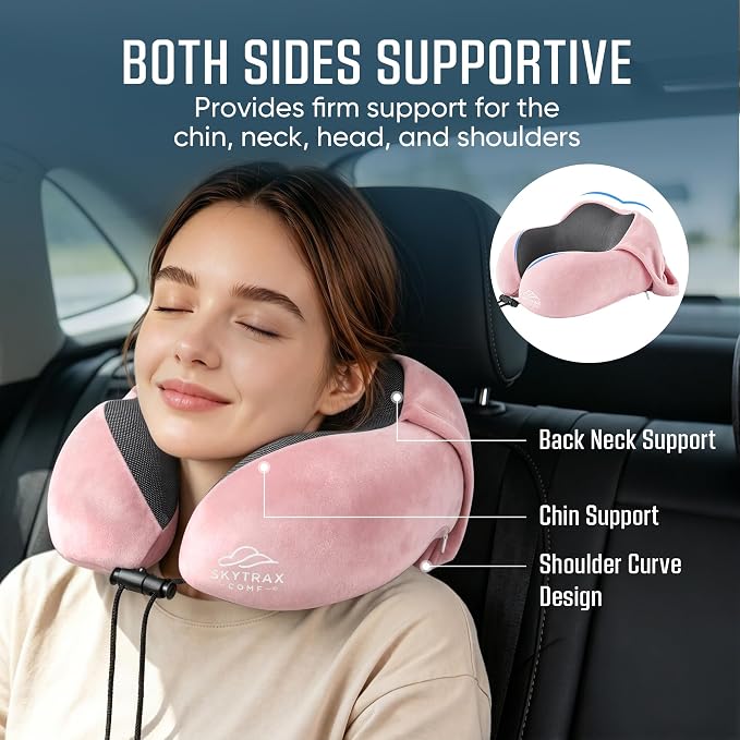 SkytraxComf® Travel Neck Pillow with Hood for Privacy on Long Flights | Memory Foam | Airplane Sleep | Safety-Tested Materials | Extra Large Hood | Chin Support | Earplugs | Washable Cover - Image 4