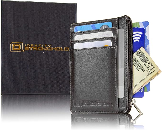 ID Stronghold RFID Front Pocket Wallet Mini Minimalist Wallet Slim Wallet Genuine Leather with Zipper, Small Black - Image 7