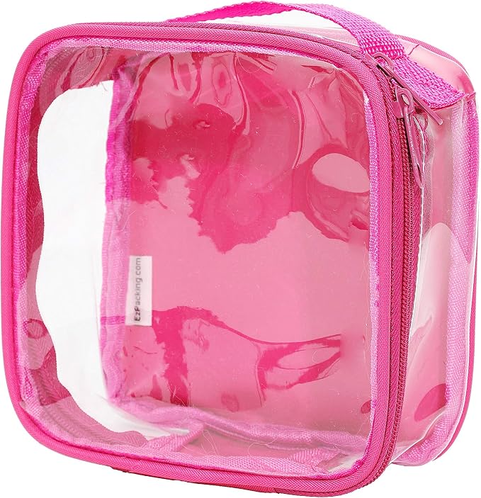 Clear TSA Approved 3-1-1 Travel Toiletry Bag for Carry On/Quart Size Transparent Liquids Pouch for Airport Security/Reusable See Through Vinyl & PVC Plastic Organizer Men Women (Pink) by EzPacking