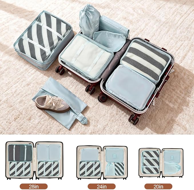 Packing Cubes for Travel, 8 Set Luggage Organizer Bags Travel Cubes for Packing Compression Luggage Cubes for Suitcase Carry on Travel Essentials with Laundry & Toiletry Bag (blue) - Image 3
