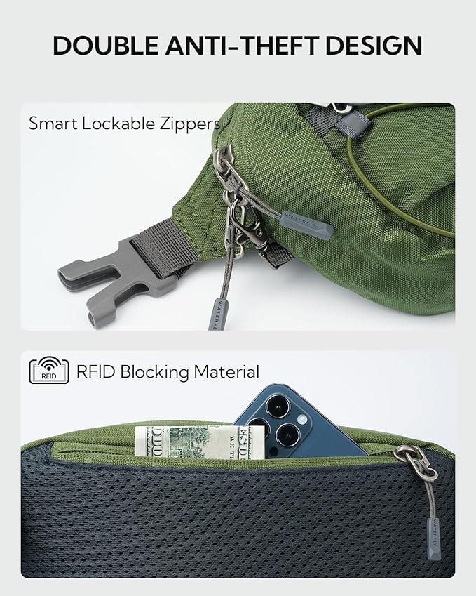 WATERFLY Small Fanny Pack RFID Blocking Travel Hiking Crossbody Waist Bag | Anti-theft design, Water resistant, Lockable zipper, Hidden rear pocket, Lightweight hip belt bag, EDC Running, Cycling, Gym - Image 5