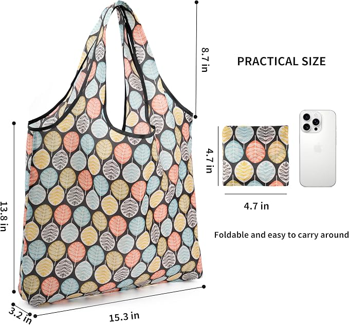 REDSINDA Foldable Reusable Shopping Grocery Bags, Lightweight, Washable, Cute Packable Polyester Tote Bag - Image 3