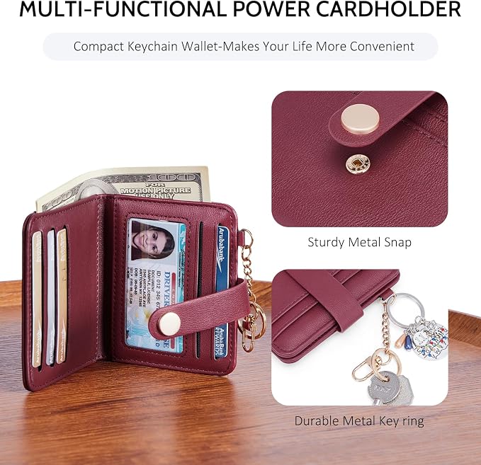 POIUGOYA Slim Wallet for Women,RFID Blocking Bifold Credit Card Holder with Zipper Coin Pocket,ID Window,Keychain - Image 3
