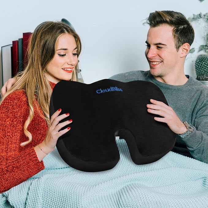 CloudBliss Gel Memory Foam Seat Cushion for Long Sitting, X-Large, Black | Gel Chair Pad for Tailbone, Coccyx, Sciatica , Soft Suede Cover, Non-Slip , Washable Mesh, for office, home, car - Image 6