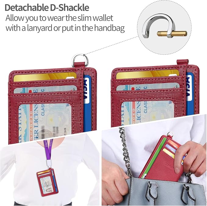 Slim Minimalist Front Pocket Wallet, RFID Blocking Credit Card Holder Wallet with Detachable D-Shackle for Men Women - Image 3