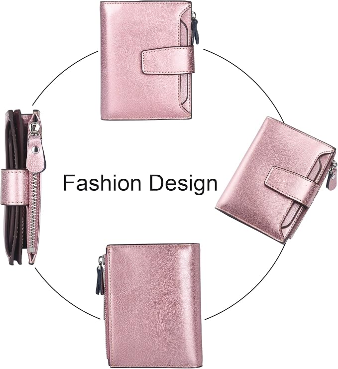 Small Compact Women Wallet RFID Blocking Genuine Leather Bifold Purse with ID Windows - Image 3