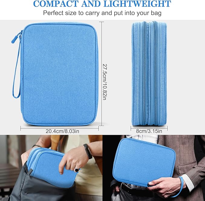 FYY Electronic Organizer, Travel Tech Pouch Bag, Extra Large, Cyan | Wrist Strap, Waterproof, Double Layers Electronics Travel Case for iPad, Cord, Laptop Charger, Daily and Business Trips Use - Image 2