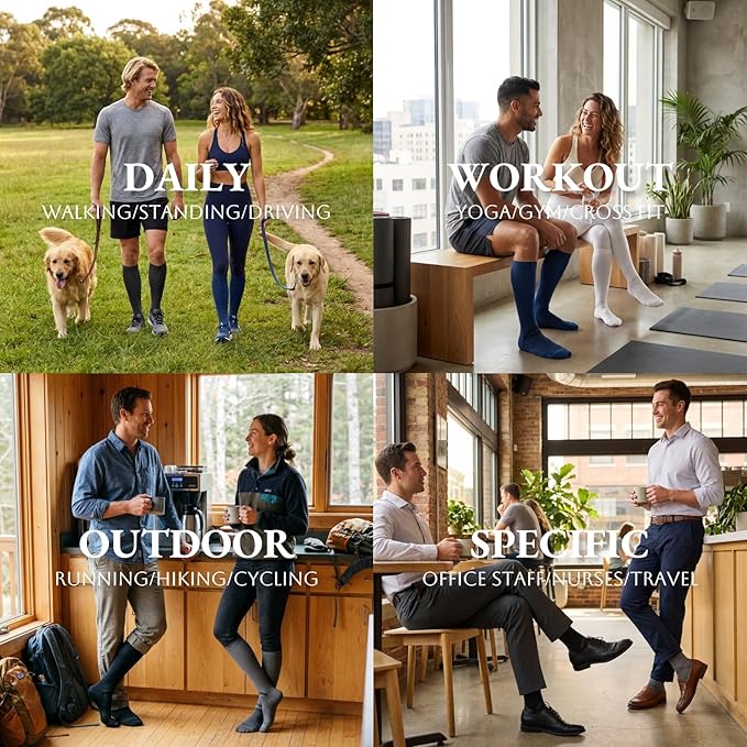 Compression Socks for Women and Men,Mild Support(3 Pairs) Unisex | Knee High,Graduated Compression,L/R Foot Labels,Breathable Fabric,Best for Flying/Nurses/Travel/Cycling/Pregnancy/Daily Wear - Image 6