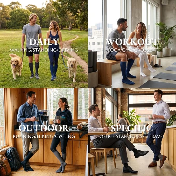 Compression Socks for Women and Men,Mild Support(3 Pairs) Unisex | Knee High,Graduated Compression,L/R Foot Labels,Breathable Fabric,Best for Flying/Nurses/Travel/Cycling/Pregnancy/Daily Wear - Image 7