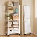 Folding Shelves No Assembly, 5 Tier Foldable Storage Shelves with Wheels, 220LBS Per Shelf Metal Collapsible Rack for Pantry Storage & Home Organization, White by Unknown