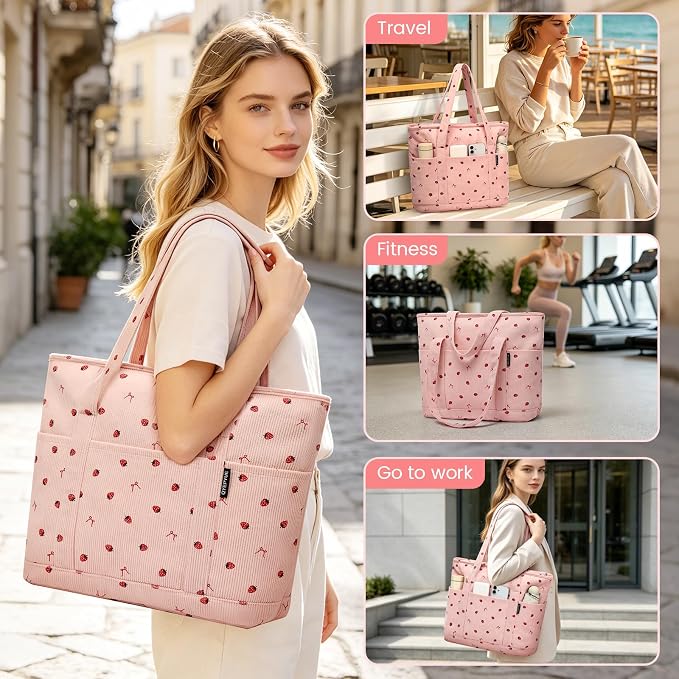 Large Canvas Tote Bag for Women, Beach Bag with Zipper, Utility Tote Bag with 3 Front Pockets, Weekender Pool Bag - Image 6
