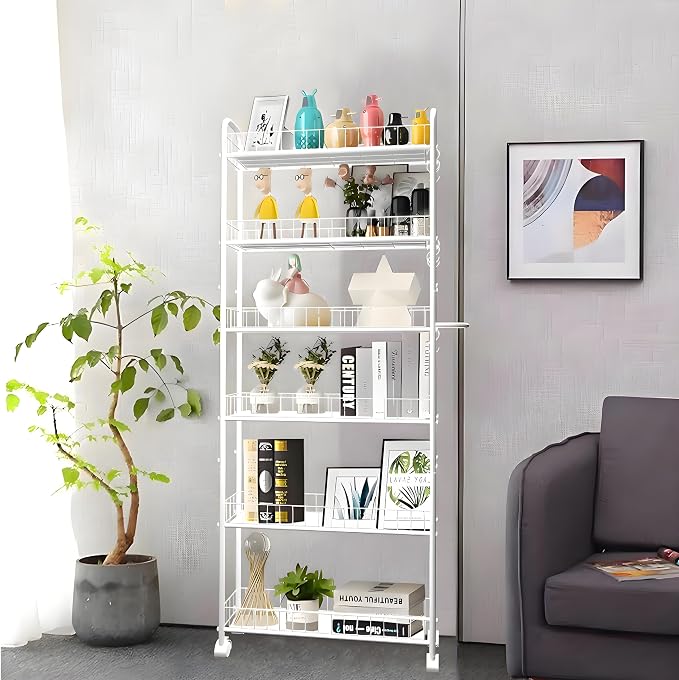 6in 6 Tier Slim Storage Cart with Wheels,Narrow Space Rolling Shelving Unit with Handle, Metal Wire Mobile Organizer Rack for Kitchen Bathroom Office Laundry - Image 4
