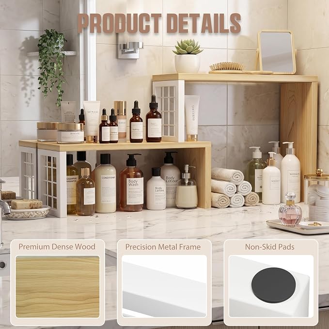 Kitchen Countertop Organizer, 2 Tier Corner Counter Shelf, Beige | Adjustable Cabinet Organizer Shelf, Spice Rack, for Kitchen, Coffee Station, Stackable, Expandable, Fits Corners - Image 6