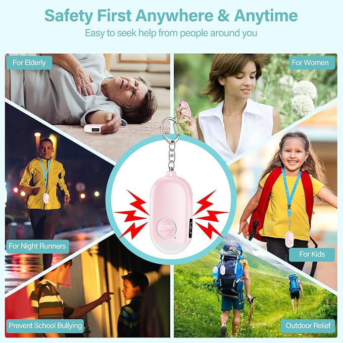 Hion Personal Safety Alarm for Women, Rechargeable 130dB Self Defense Alarm Keychain with LED Flashlight, Emergency Safe Sound Security for Children Elderly College Girls Men, Pink - Image 6