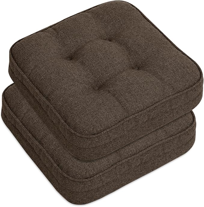 GOFORIT Chair Cushions Set of 2,Tufted Shredded Memory Foam Chair Pads, Non-Slip Seat Cushions with Removable Cover, 16'' x 16'', 2 Pack,Brown by Unknown