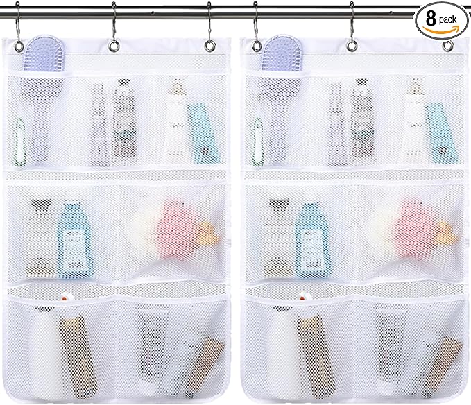 Fammart Mesh Shower Caddy Hanging, Quick-Drying Shower Organizer with 7 Pockets, Portable Bathroom Organizers and Storage for Shampoo, Soap, Loofah, Travel, and Cruise Essentials by Fammart