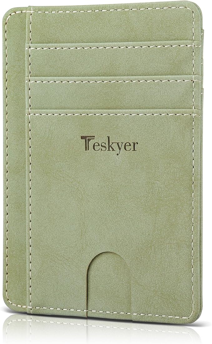 Teskyer Slim Minimalist Wallet for Men, RFID Front Pocket Card Holder | Ultra Slim Front Pocket Design, 8 Card Slots, RFID Protection, Smooth Faux Leather for Everyday Carry by TESKYER