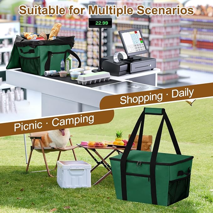 Reusable Grocery Bag – Expandable Insulated Cooler Bag with Bottom Board, Collapsible Insulated Shopping Bag with Zipper & Drawstring, Heavy Duty Tote Bag for Shopping, Delivery, Picnic, Beach - Image 8