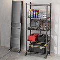 Heavy Duty Folding Shelves No Assembly, 5 Tier Metal Foldable Storage Shelves with Wheels, 220LBS Per Shelf Collapsible Rack for Garage Storage, Black by Unknown