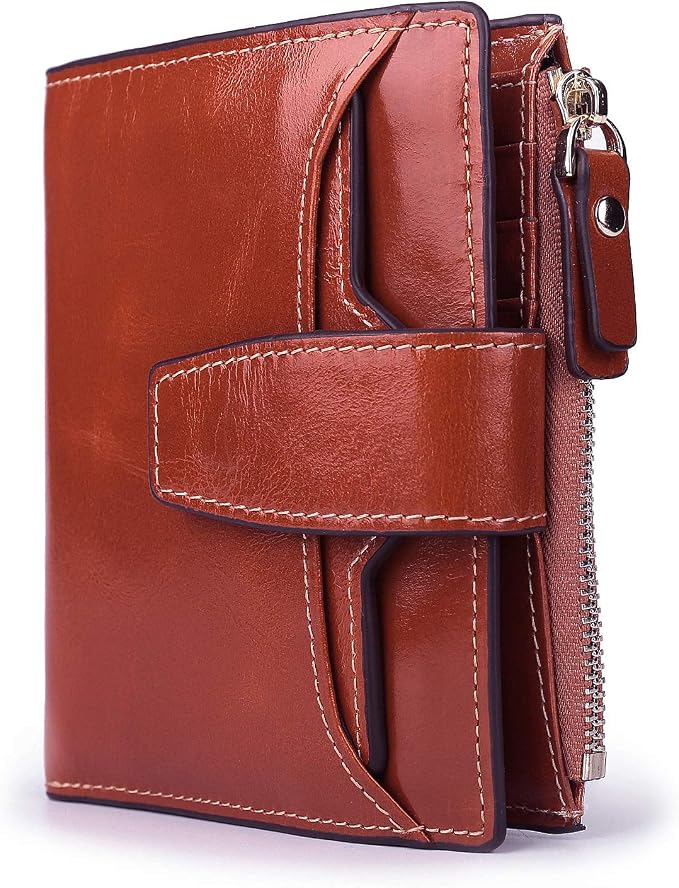 Women's RFID Blocking Leather Small Compact Bi-fold Zipper Pocket Wallet Card Case Purse with id Window - Image 6
